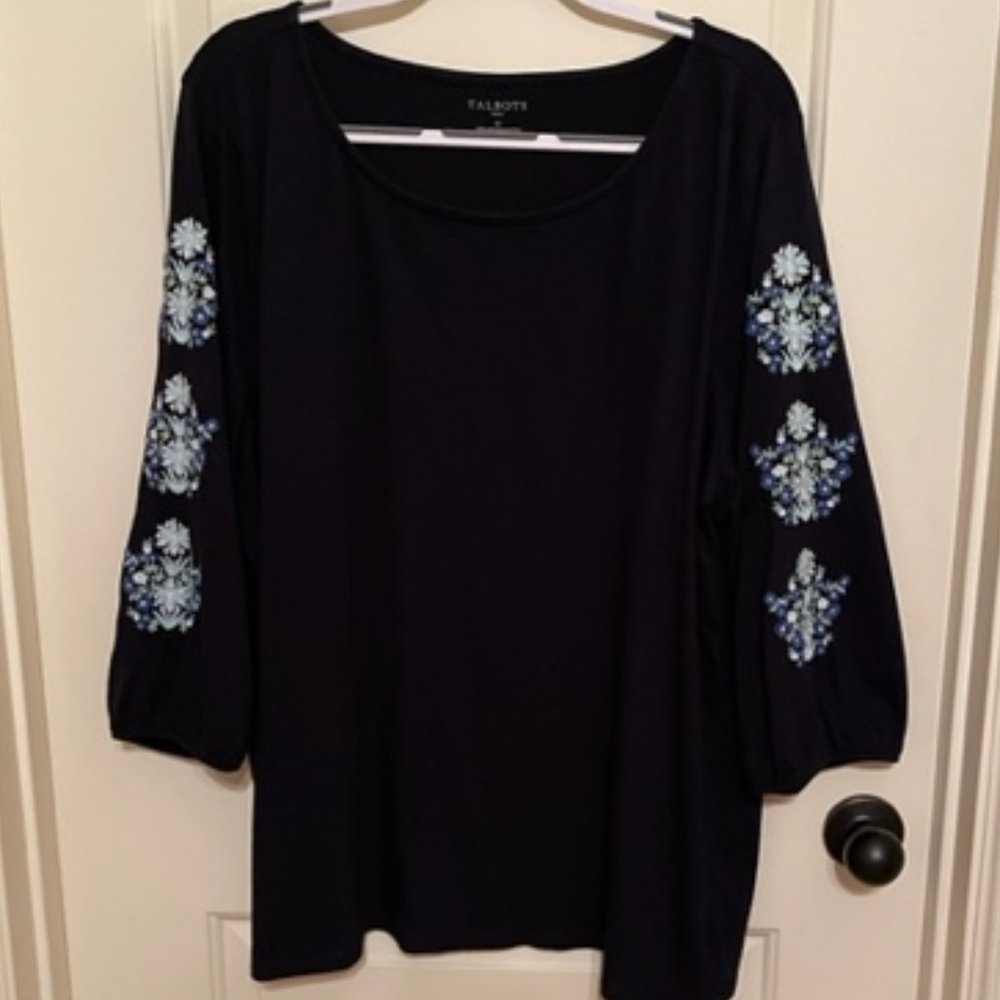 Talbots Embroidered Tee, NWOT, Navy Blue, 3X